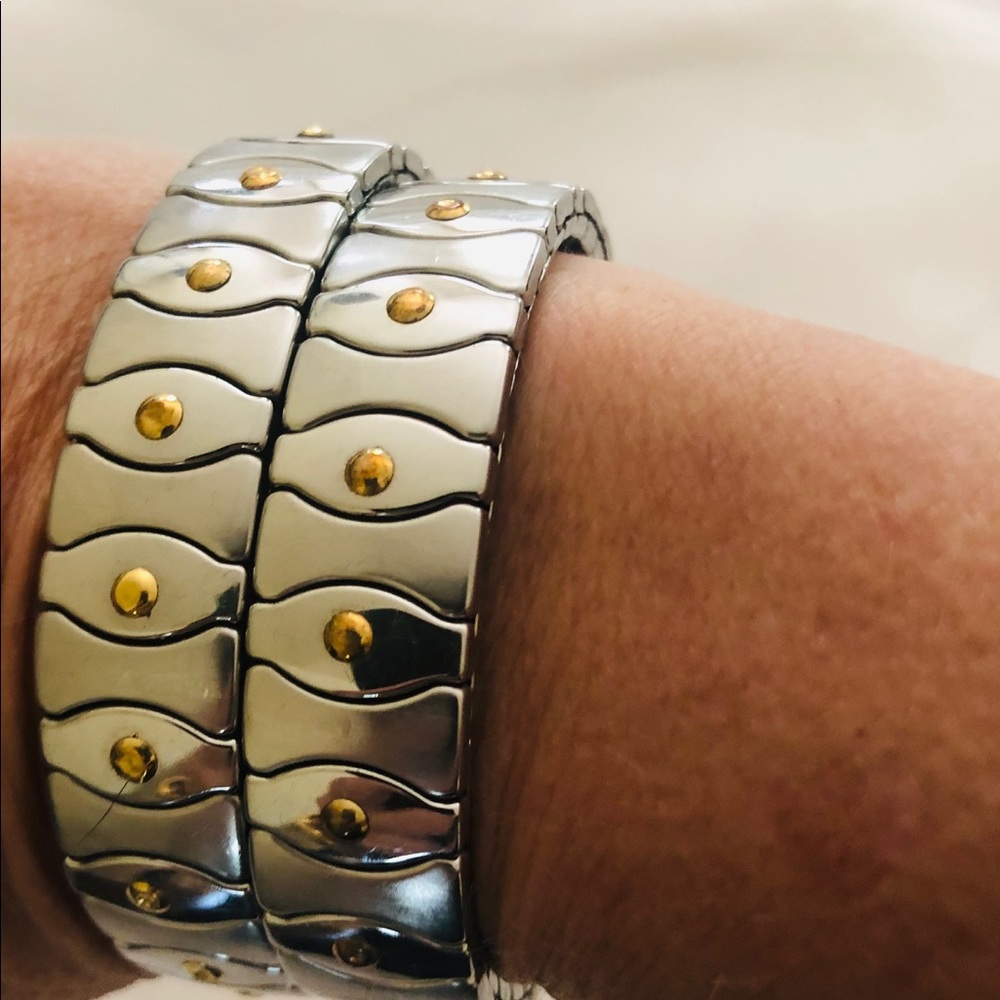 Stainless steel stretch silver with gold accent